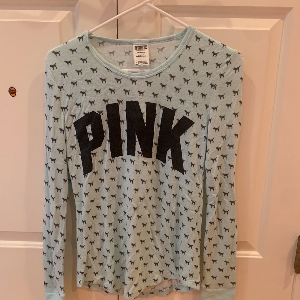 Victoria's Secret Pink Light Blue Dog Pajama Top